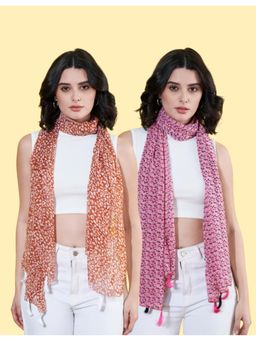 ANVI Be Yourself - Women Printed Chiffon Scarves with Tasselled (Pack Of 2)