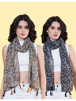 ANVI Be Yourself - Women Printed Chiffon Scarves with Tasselled (Pack Of 2)