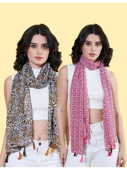 ANVI Be Yourself - Women Printed Chiffon Scarves with Tasselled (Pack Of 2)