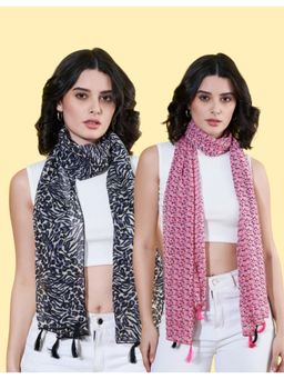 ANVI Be Yourself - Women Printed Chiffon Scarves with Tasselled (Pack Of 2)