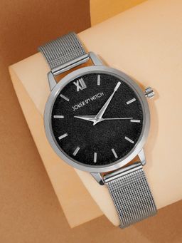 Joker and Witch - Joker & Witch Kathy Silver Watch with A Black Glitter Dial and Mesh Strap-AMWW1023 (M)