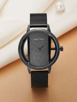 Joker and Witch - Joker & Witch Futuristic Black Watch with A Glitter Dial and Mesh Strap-AMWW1025 (M)