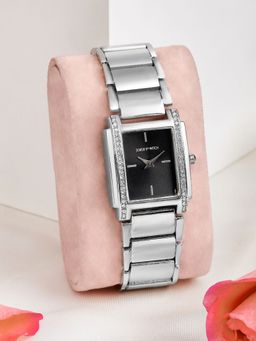 Joker and Witch - Joker & Witch Linear Luxe Silver Watch with Black Rectangle Dial and Chain Link Strap-Amww884 (M)