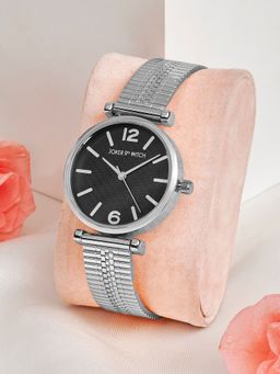 Joker and Witch - Joker & Witch Demi Luxe Silver Watch with Black Dial and a Sleek Metallic Strap-AMWW893 (M)