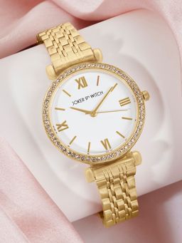 Joker and Witch - Joker & Witch Opaline Prestige Gold Watch with A Metallic Strap and A White Dial-AMWW922 (M)