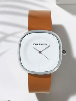 Joker and Witch - Joker & Witch Square Dial Watch with A White Dial and Stylish Brown PU Strap-AMWW978 (M)