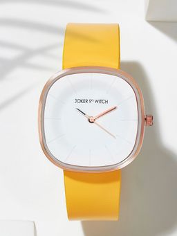 Joker and Witch - Joker & Witch Square Dial Watch with A White Dial and Stylish Yellow PU Strap-AMWW980 (M)