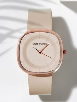 Joker and Witch - Joker & Witch Square Dial Watch with A White Dial and Stylish Beige PU Strap-AMWW982 (M)