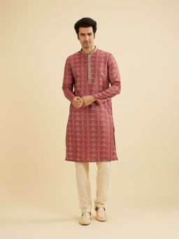 Manyavar - Rust Blended Viscose Digital Print Kurta & Pyjama (Set of 2)