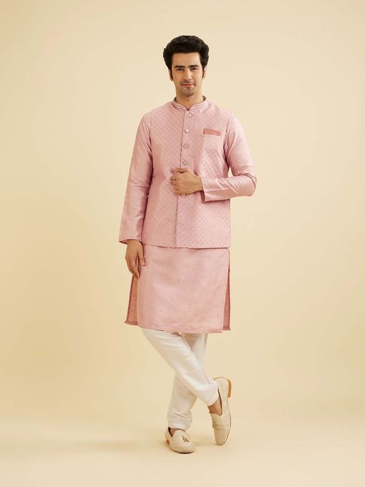 Manyavar Pink Art Silk Embroidery Sequins Work Kurta & Jacket with Churidar (Set of 3)