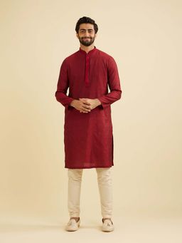 Manyavar - Maroon Blended Viscose Embroidery Work Kurta & Churidar (Set of 2)
