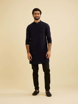 Manyavar - Blue Viscose Embroidery Sequins Work Kurta & Pant (Set of 2)