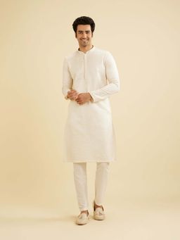 Manyavar - Cream Blended Viscose Self Design Kurta & Churidar (Set of 2)