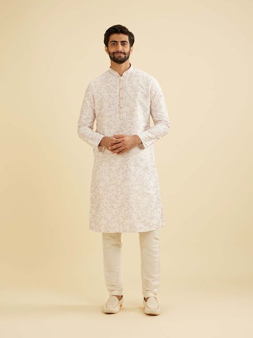 Manyavar Cream Art Silk Digital Print Kurta & Churidar (Set of 2)