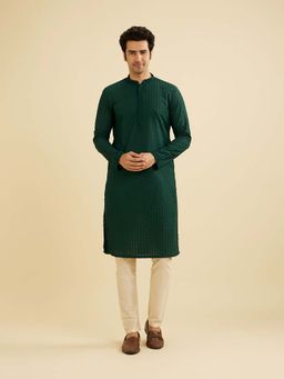 Manyavar - Green Blended Cotton Chikankari Kurta & Pyjama (Set of 2)