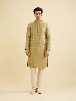 Manyavar - Green Brocade Self Design Kurta & Pyjama (Set of 2)