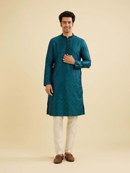 Manyavar - Teal Brocade Self Design Kurta & Churidar (Set of 2)