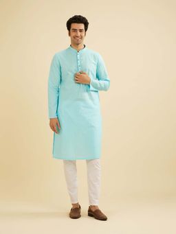 Manyavar - Blue Cotton Self Design Kurta & Churidar (Set of 2)