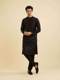 Manyavar - Black Art Silk Thread Embroidery Sequins Work Kurta & Churidar (Set of 2)