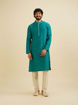 Manyavar - Green Blended Viscose Thread Embroidery Kurta & Churidar (Set of 2)
