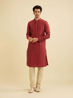 Manyavar - Rust Blended Viscose Printed Kurta & Churidar (Set of 2)