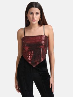 Kazo - x Janhvi Kapoor Red Stick-on Sequin Scarf Top