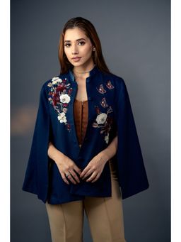 NEIZA - Sky Blue with Red and White Embroidery Cape