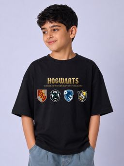 Napchief - Boys Black Hogwarts Typography T-shirt