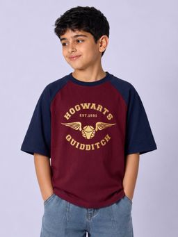Napchief - Boys Maroon Hogwarts Quidditch Colorblock T-shirt