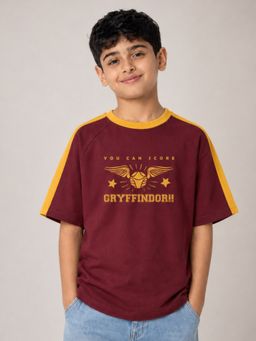 Napchief - Boys Maroon Gryffindor Raglan Graphic Printed T-shirt