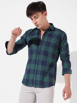 Campus Sutra - Men Checkered Casual Green, Black Shirt