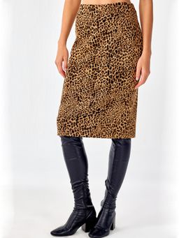 Cover Story - Brown and Black Animal Print Midi Skirt