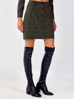 Cover Story - Green Check Jersey Jacquard Mini Skirt