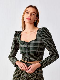 Cover Story - Green Check Crop Top