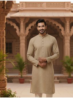 RIGO - Men Beige Zig Zag Printed Kurta