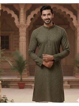 RIGO - Men Army Green Zig Zag Printed Kurta