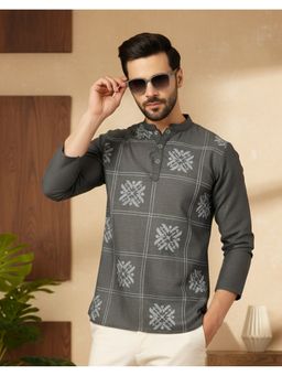 RIGO - Men Grey Embroidered Regular Fit Short Kurta