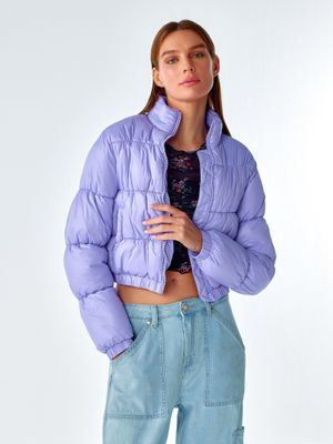 Women's Lavender Washed Windcheater Crop Puffer Jacket