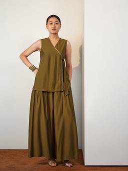 Pink Fort - Olive Silk Solid Co-ord Set
