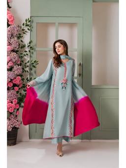 THE52 - Blue Crepe Embroidered Kurta and Palazzo with Dupatta