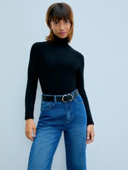 Cider - Solid High Neck Jersey Long Sleeve Top
