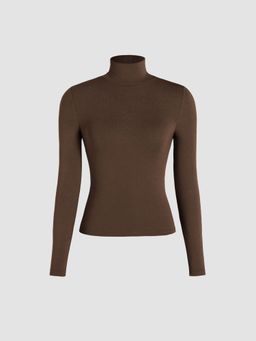 Cider - Solid High Neck Jersey Long Sleeve Top