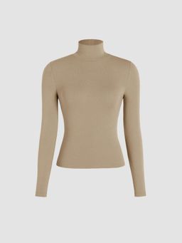 Cider - Solid High Neck Jersey Long Sleeve Top