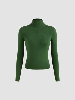 Cider - Solid High Neck Knitted Long Sleeve Top