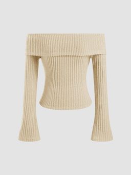 Cider - Off-Shoulder Solid Long Sleeve Top