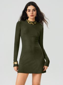 Cider - High Neck Solid Mini Dress