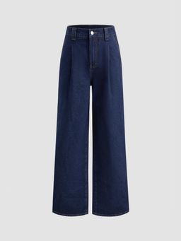 Cider - Denim High Waist Pleated Wide Leg Jeans