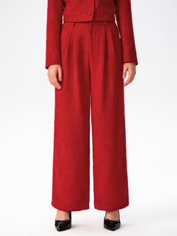 Cider - Tweed Middle Waist Solid Pocket Straight Leg Trousers