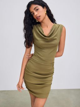 Cider - Cowl Neck Ruched Sleeveless Mini Dress