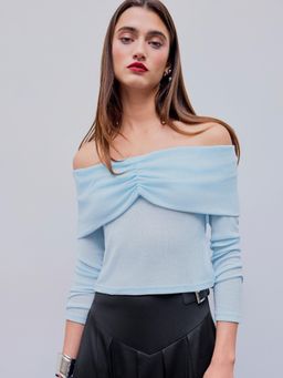 Cider - Off-Shoulder Ruched Long Sleeve Jersey Top